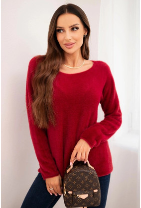Megztinis moterims su alpakos vilna apvalia iškirpte (Bordo)