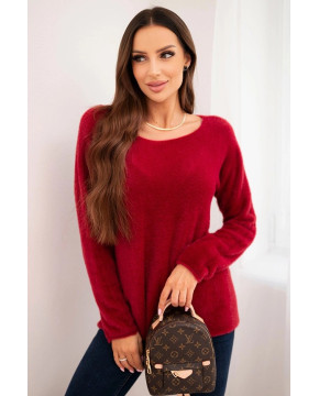 Megztinis moterims su alpakos vilna apvalia iškirpte (Bordo)