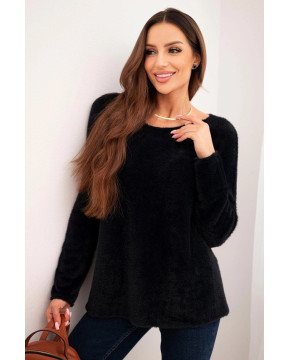 Megztinis moterims su alpakos vilna apvalia iškirpte (Juoda)