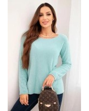 Megztinis moterims su alpakos vilna apvalia iškirpte (Mėtos)