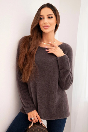 Megztinis moterims su alpakos vilna apvalia iškirpte (Ruda)