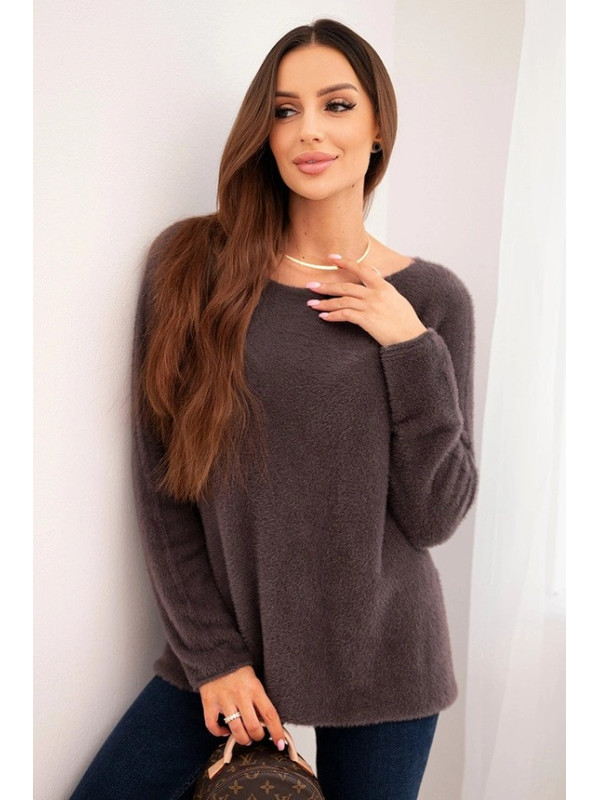 Megztinis moterims su alpakos vilna apvalia iškirpte (Ruda) Megztinis moterims su alpakos vilna apvalia iškirpte (Ruda)