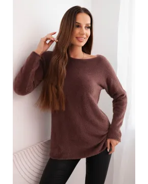 Megztinis moterims su alpakos vilna apvalia iškirpte (Šokoladinė)