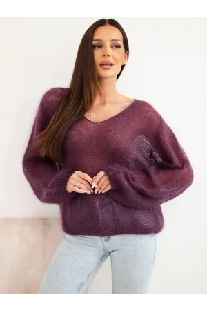 Moteriškas megztinis su 70% moheros (violetinis)