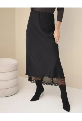 Elegantiškas midi sijonas su nėriniais (juodas)