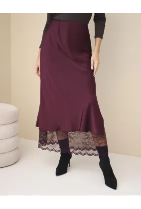 Elegantiškas midi sijonas su nėriniais (bordo)
