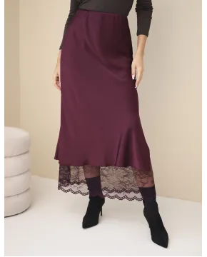 Elegantiškas midi sijonas su nėriniais (bordo)