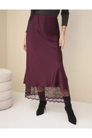 Elegantiškas midi sijonas su nėriniais (bordo)