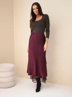 Elegantiškas midi sijonas su nėriniais (bordo)