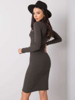 Suknelė aukštu kaklu Rue Paris (chaki spalvos)