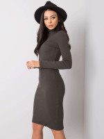 Suknelė aukštu kaklu Rue Paris (chaki spalvos)