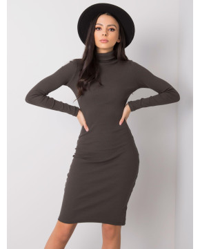 Suknelė aukštu kaklu Rue Paris (chaki spalvos)