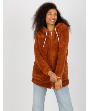 Teddy tipo džemperis su užtrauktuku ir kapišonu Rue Paris (rudos spalvos)