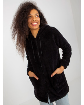 Teddy tipo džemperis su užtrauktuku ir kapišonu Rue Paris (juodos spalvos)