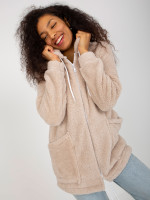 Teddy tipo džemperis su užtrauktuku ir kapišonu Rue Paris (smėlio spalvos)