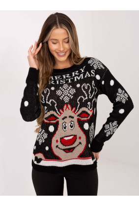 Kalėdinis megztinis moterims (Juodas)