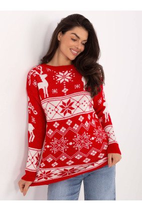 Kalėdinis megztinis moterims su snaigėmis (Raudonas)