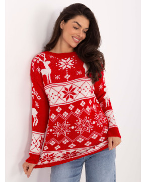 Kalėdinis megztinis moterims su snaigėmis (Raudonas)