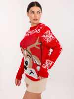 Kalėdinis megztinis moterims (Raudonas)