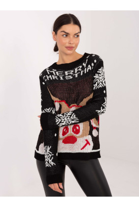 Kalėdinis megztinis moterims (Juodas)