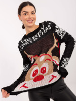 Kalėdinis megztinis moterims (Juodas)