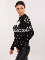 Kalėdinis megztinis moterims su širdelėmis (Juodas)