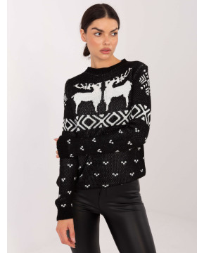 Kalėdinis megztinis moterims su širdelėmis (Juodas)