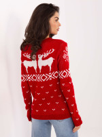 Kalėdinis megztinis moterims su širdelėmis (Raudonas)