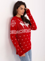 Kalėdinis megztinis moterims su širdelėmis (Raudonas)