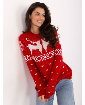 Kalėdinis megztinis moterims su širdelėmis (Raudonas)
