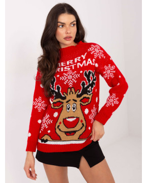 Kalėdinis megztinis moterims (Raudonas)