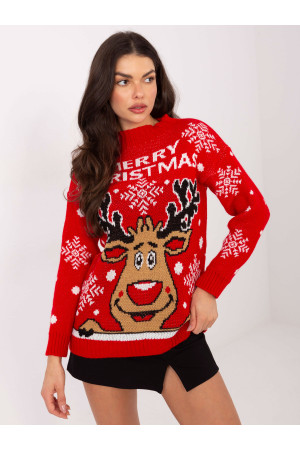 Kalėdinis megztinis moterims (Raudonas)