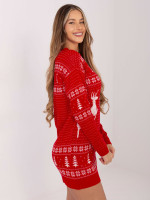 Kalėdinis megztinis - suknelė moterims (Raudona)