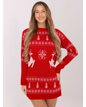 Kalėdinis megztinis - suknelė moterims (Raudona)