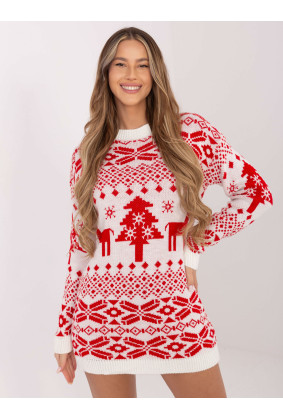 Kalėdinis megztinis - suknelė moterims (Balta)