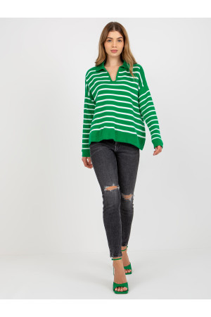 Dryžuotas didintas megztinis moterims (Baltos ir žalios spalvų)