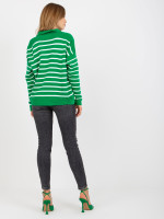 Dryžuotas didintas megztinis moterims (Baltos ir žalios spalvų)