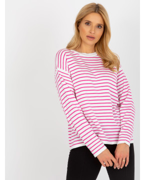 Dryžuotas megztinis moterims Rue PARIS (Baltos ir rožinės spalvų)