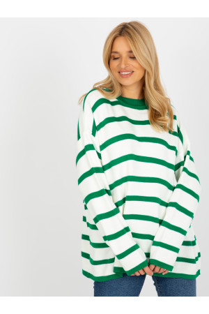 Overzsize stiliaus megztinis moterims Rue PARIS (Baltos ir žalios spalvų)