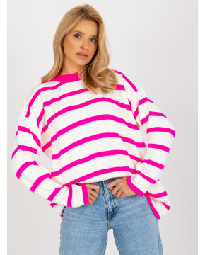 Overzsize stiliaus megztinis moterims Rue PARIS (Baltos ir rožinės spalvų)