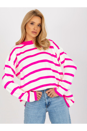 Overzsize stiliaus megztinis moterims Rue PARIS (Baltos ir rožinės spalvų)