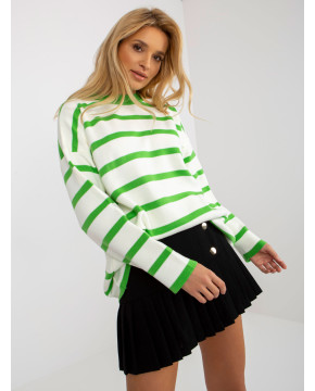 Overzsize stiliaus megztinis moterims Rue PARIS (Baltos ir šviesiai žalios spalvų)