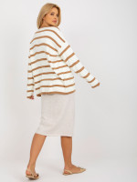 Overzsize stiliaus megztinis moterims Rue PARIS (Baltos ir rudos spalvų)