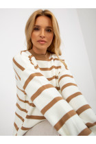 Overzsize stiliaus megztinis moterims Rue PARIS (Baltos ir rudos spalvų)