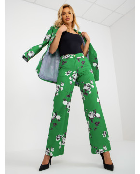 Plačios medžiaginės kelnės su gėlių ornamentais Lakert (žalios spalvos)