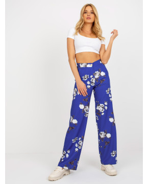 Plačios medžiaginės kelnės su gėlių ornamentais Lakert (mėlynos spalvos)