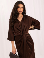 Elegantiška kimono stiliaus suknelė (ruda)