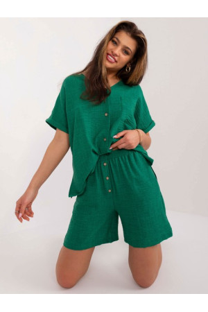 Medvilninis palaidinės ir šortų kostiumėlis (žalias)