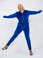 Veliūrinis plus size dydžio laisvalaikio kostiumėlis su gobtuvu (mėlynos spalvos)