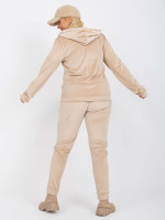 Veliūrinis plus size dydžio laisvalaikio kostiumėlis su gobtuvu (smėlio spalvos)